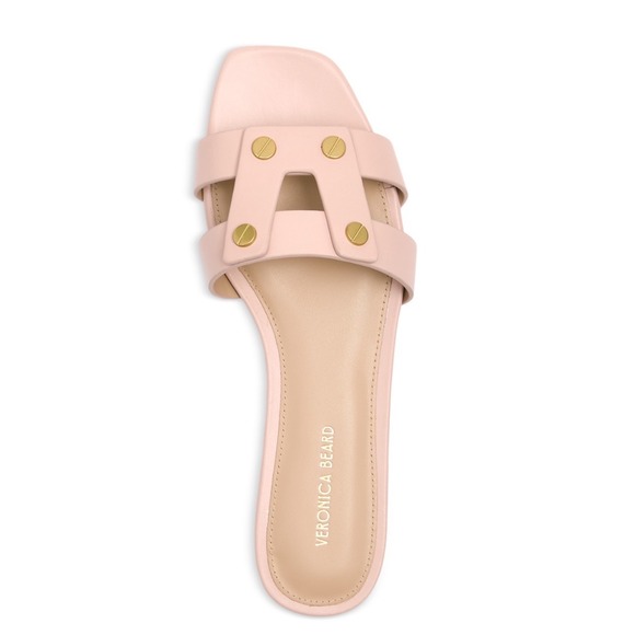Veronica Beard Shoes - Veronica Beard Pink Leather H-Strap Studded Slide‎ Sandals Square Toe 7.5M